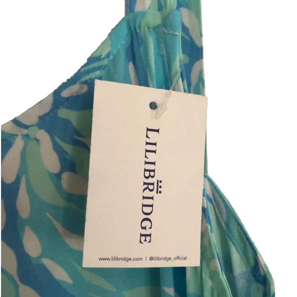 Lilibridge The Blue Tropics Midi Dress Womens S Beach Coastal Flowy Coverup NEW